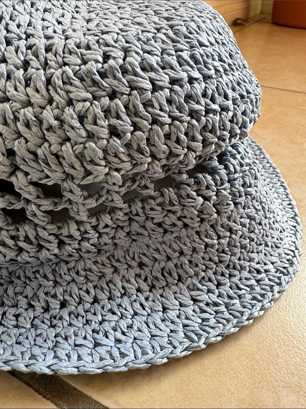 H&M Light Blue Straw-like Crochet Bucket Hat - Women's Summer Accessory